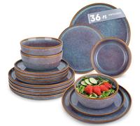 vancasso 36-Piece Stoneware Dinner Sets, Mediterranean Style Plates and Bowls Set for 12, Reactive Glaze Crockery Set with Dinner Plates, Dessert Plate and Cereal Bowls, Lavender Blue
