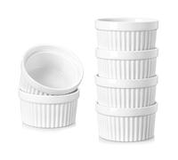 vancasso 4 oz Ramekins, Souffle Dishes Set of 6, White Porcelain Creme Brulee Ramekins, Baking Cups for Pudding, Fruits, Dips, Dishwasher and Oven Safe