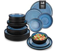 vancasso 48 Piece Dinner Set, Stoneware Plates and Bowls Set for 12, Mediterranean Style Dinnerware Sets in Vibrant Blue, Playa Series Dinner Service Set