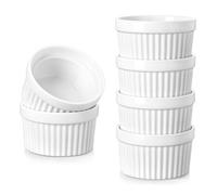 vancasso 6 oz Ramekins, Souffle Dishes Set of 6, White Porcelain Creme Brulee Ramekins, Baking Cups for Pudding, Fruits, Dips, Dishwasher and Oven Safe