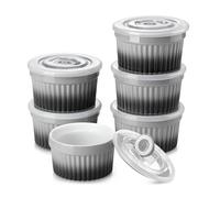 vancasso 6 oz Ramekins with Lids, Souffle Dishes Set of 6, 9.5cm Porcelain Creme Brulee Ramekins, Baking Cups for Pudding, Fruits, Dips, Dishwasher and Oven Safe, Grey