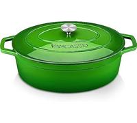 vancasso 8L Cast Iron Oval Dutch Oven Casserole Pot with Lid, 37cm, Green | 8L for family meals, Oval 37cm design, Lid, Two side handles, Oven, Induction, Gas & Ceramic Hob, One-pot meals, Green finish