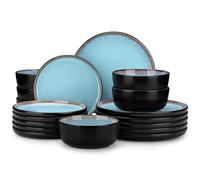vancasso Amber 18 Pieces Dinner Set for 6, Reactive Glaze Stoneware Plates and Bowls Set, Blue Crockery Set with Dinner Plates, Dessert Plates & Cereal Bowls, Microwave & Dishwasher Safe