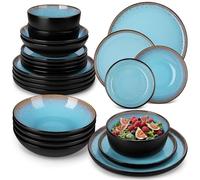 vancasso Amber 24 Pieces Dinner Set for 6, Reactive Glaze Stoneware Plates and Bowls Set, Blue Crockery Set with Dinner Plates, Dessert Plates, Soup Bowls & Cereal Bowls, Microwave & Dishwasher Safe