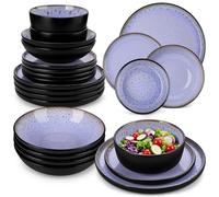 vancasso Amber 24 Pieces Dinner Set for 6, Reactive Glaze Stoneware Plates and Bowls Set, Purple Crockery Set with Dinner Plates, Dessert Plates, Soup Bowls & Cereal Bowls, Microwave & Dishwasher Safe
