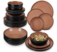 vancasso Amber 24 Pieces Dinner Set for 6, Reactive Glaze Stoneware Plates and Bowls Set, Red Crockery Set with Dinner Plates, Dessert Plates, Soup Bowls & Cereal Bowls, Microwave & Dishwasher Safe