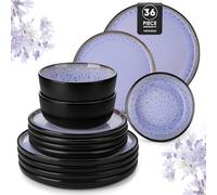 vancasso Amber 36 Pieces Dinner Set for 12, Reactive Glaze Stoneware Plates and Bowls Set, Purple Crockery Set with Dinner Plates, Dessert Plates & Cereal Bowls, Microwave & Dishwasher Safe