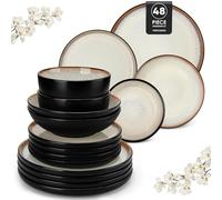 vancasso Amber 48 Pieces Dinner Set for 12, Reactive Glaze Stoneware Plates and Bowls Set, Crockery Set with Dinner Plates, Dessert Plates, Soup Bowls & Cereal Bowls, Microwave & Dishwasher Safe