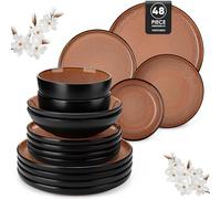 vancasso Amber 48 Pieces Dinner Set for 12, Reactive Glaze Stoneware Plates and Bowls Set, Red Crockery Set with Dinner Plates, Dessert Plates, Soup Bowls & Cereal Bowls, Microwave & Dishwasher Safe