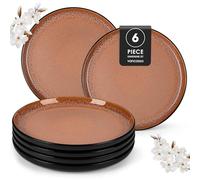 vancasso Amber Dinner Plates Set of 6, 10.5in Ceramic Plate, Microwave and Dishwasher Safe, Scratch Resistant and Lead-Free, Unique Handmade Dessert Plate for Kitchen and Entertaining(Red)