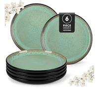 vancasso Amber Dinner Plates Set of 6, 10.5in Ceramic Plate, Microwave and Dishwasher Safe, Scratch Resistant and Lead-Free, Unique Handmade Dessert Plate for Kitchen and Entertaining(Green)