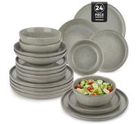 vancasso ANYA 24 Piece Plate Set, Crockery Sets for 6 People, Include Ceramic Dinner Plates, Dessert Plates, Soup Bowls and Cereal Bowl, Dishwasher and Microwave Safe, Brown