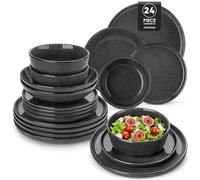 vancasso ANYA 24 Piece Plates and Bowls Set, Crockery Sets for 6 People, Include Ceramic Dinner Plates, Dessert Plates, Soup Bowls and Cereal Bowl, Dishwasher and Microwave Safe, Grey