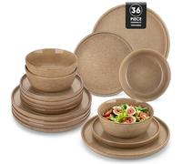 vancasso ANYA Crockery Set, 36 Piece Dinner Sets for 12 People, Include Ceramic Dinner Plates, Dessert Plates, and Cereal Bowls, Dishwasher and Microwave Safe, Caramel