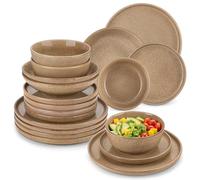 vancasso ANYA Crockery Sets for 6 People, 24 Piece Plates and Bowls Set, Include Porcelain Dinner Plates, Dessert Plates, Soup Bowls and Cereal Bowl, Dishwasher and Microwave Safe, Caramel