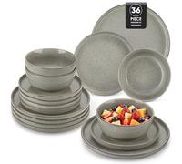 vancasso ANYA Plate Set, 36 Piece Dinner Service Set for 12, Include Ceramic Dinner Plates, Dessert Plates Set, and Breakfast Bowls, Dishwasher and Microwave Safe, Brown