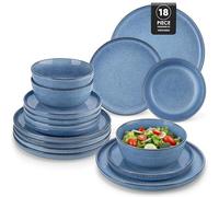 vancasso ANYA Plates and Bowls Set, 18 Piece Dinner Plates Set of 6, Include Ceramic Dinner Plates, Dessert Plates, and Cereal Bowls, Dishwasher and Microwave Safe, Blue
