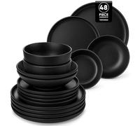 vancasso Black Crockery Sets for 12 People, Elegant 48 Piece Dinner Set with Matte Glaze, Modern Style Playa Dinnerware Sets