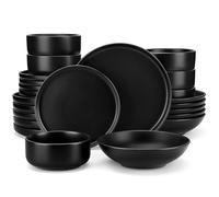 vancasso Black Crockery Sets for 6 People, Dinner Set 24 Piece Plates and Bowls Set, Elegant Dinnerware with Matte Glaze, Modern Style Playa Dinner Sets