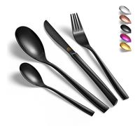Vancasso Black Cutlery Set for 6 People, 24-Piece Tableware Set for Home, Restaurant, Party - Knife, Fork, Spoon Set - Square Edge, Mirror Polished