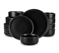 vancasso Black Dinner Set, Stoneware Dinner Sets for 6 People, 18-Piece Elegant Crockery Set with Dinner Plates, Dessert Plate, Cereal Bowls and Pasta Bowls