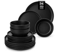 vancasso Black Plates and Bowls Set for 12, 36-Piece Stoneware Dinner Set, Elegant Dinnerware with Matte Glaze, Modern Style Playa Crockery Set, Dishwasher & Microwave Safe