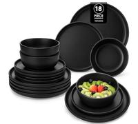 vancasso Black Plates and Bowls Set for 6, 18-Piece Stoneware Dinner Set, Elegant Dinnerware with Matte Glaze, Modern Style Playa Crockery Set, Dishwasher & Microwave Safe