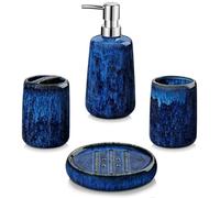 vancasso Blue Bathroom Accessories Set, Ceramic Soap Dispenser and Toothbrush Holder Sets, Stoneware 4 Pcs Bathroom Sink Set for Modern Home Decor, Series Starry