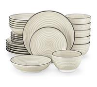 vancasso Bonbon Beige Dinner Set, 24 Pieces Dinner Sets for 6 People, Handpainted Swirls Plates and Bowls Set in Rustic Look, Include Dinner Plates, Dessert Plates, Pasta Bowls and Cereal Bowl