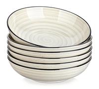 vancasso Bonbon Pasta Bowls Set of 6, 38 Oz Ceramic Salad Bowls, Wide and Shallow Bowls Set, Large Soup Bowls Serving Bowls for Kitchen, Beige
