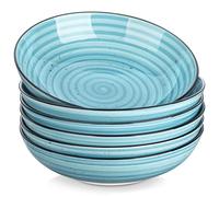 vancasso Bonbon Pasta Bowls Set of 6, 38 Oz Ceramic Salad Bowls, Wide and Shallow Bowls Set, Large Soup Bowls Serving Bowls for Kitchen, Blue