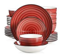vancasso Bonbon Red Dinner Set- 24 Pieces Stoneware Dinnerware Set, Handpainted Spirals Pattern Ceramic Combination Set with Dinner Plate/Dessert Plate/Pasta Bowl/Deep Bowl, Service for 6