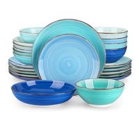 vancasso Bonita Blue Dinner Set, 24-Piece Dinner Sets for 6 People, Handpainted Swirls Plates and Bowls Set in Modern Style, Include Dinner Plates, Dessert Plates, Pasta Bowls and Cereal Bowl