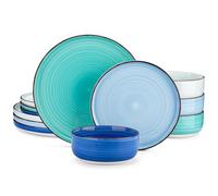 vancasso Bonita Blue Dinnerware Sets, Plates and Bowls Set for 4, 12 Pieces Stoneware Dinnerware Set, Dishwasher and Microwave Safe