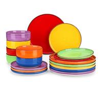 vancasso Bonita Colourful Dinner Set, Handpainted Swirls Dinner Sets for 6 People, 18-Piece Plates and Bowls Set in Warm Tones, Include Dinner Plates, Dessert Plates, and Cereal Bowl