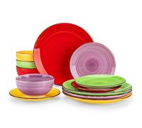 vancasso Bonita Dinnerware Set Muticolor Stoneware 12 Pieces Service for 4, Handpainted Spirals Pattern Stoneware Plates and Bowls Set