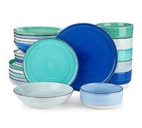 vancasso Bonita Handpainted Swirls 24 Piece Blue Dinner Set Service for 6 | Hand-glazed Swirl Stoneware, Microwave & Dishwasher Safe, Chip-resistant & Space-saving Stack, Gift-boxed for New Homes