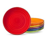 vancasso Bonita Multicolour 8.5 inch Dinner Plates Set of 6, Handpainted Big Plate Set in Rustic Look, 21.5cm Serving Plate for Dinner/Steak/Main Course, Scratch Resistant