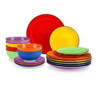 vancasso Bonita Multicolour Dinner Set- 18 Pieces Stoneware Dinnerware Set for 6, Handpainted Spirals Pattern Ceramic Combination Set with 10.5in Dinner Plate, 7.5in Dessert Plate and 800ml Soup Bowl