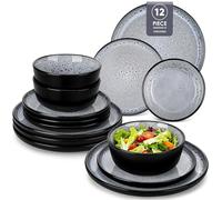 vancasso Bubble 12 Piece Stoneware Dinner Set for 4, Reactive Glaze Plates and Bowls Set, 26cm Dinner Plates, 21cm Side Plates & 840ml Bowls, Grey Ceramic Crockery Set, Microwave & Dishwasher Safe