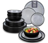 vancasso Bubble 18 Piece Stoneware Dinner Set for 6, Reactive Glaze Ceramic Plates and Bowls Set, 26cm Dinner Plates, 21cm Side Plates & 840ml Bowls, Grey Crockery Set, Microwave & Dishwasher Safe