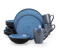 vancasso Bubble Blue Dinner Set, 16-Piece Reactive Glaze Dinnerware Plates and Bowls Set, Dinner Service with 11in Plate, 8in Dessert Plate, 7in Bowl and 380ml Mug, Service for 4