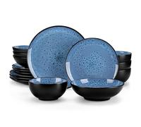 vancasso Bubble Blue Dinner Set, 16 Pieces Dinner Sets for 4 People, Reactive Glaze Plates and Bowls Set in Vintage Look, Include Dinner Plates, Dessert Plates, Pasta Bowls and Cereal Bowl