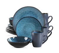 vancasso Bubble Blue Dinner Set, Reactive Glaze Dinnerware Tableware, 16-Piece Dinner Service with 11in Plate, 8in Dessert Plate, 7in Bowl and 380ml Mug, Service for 4