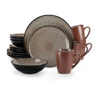 vancasso Bubble Brown 16 Piece Plates and Bowls Set, Mediterranean Style Stoneware Dinner Set for 4, Reactive Glaze Dinnerware Sets, Dishwasher & Microwave Safe