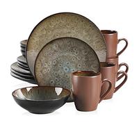 vancasso Bubble Brown Dinner Set, Reactive Glaze Dinnerware Tableware, 16-Piece Dinner Service with 11in Dinner Plate, 8in Dessert Plate, 7in Bowl and 380ml Mug, Service for 4