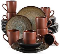 vancasso Bubble Brown Dinner Set, Reactive Glaze Dinnerware Tableware, 32-Piece Dinner Service with 11in Dinner Plate, 8in Dessert Plate, 7in Bowl and 380ml Mug, Service for 8
