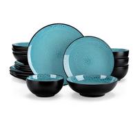 vancasso Bubble Green Dinner Set, 16 Pieces Dinner Sets for 4 People, Reactive Glaze Plates and Bowls Set in Vintage Look, Include Dinner Plates, Dessert Plates, Pasta Bowls and Cereal Bowl
