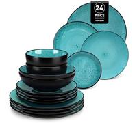 vancasso Bubble Green Dinner Set, 24 Pieces Dinner Sets for 6 People, Reactive Glaze Plates and Bowls Set in Vintage Look, Include Dinner Plates, Dessert Plates, Pasta Bowls and Soup Bowl