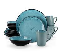 vancasso Bubble Green Dinnerware Sets, 16 Piece Reactive Glaze Plates and Bowls Set, Mediterranean Style Stoneware Dinner Set, Dishwasher & Microwave Safe Crockery Sets for 4 People